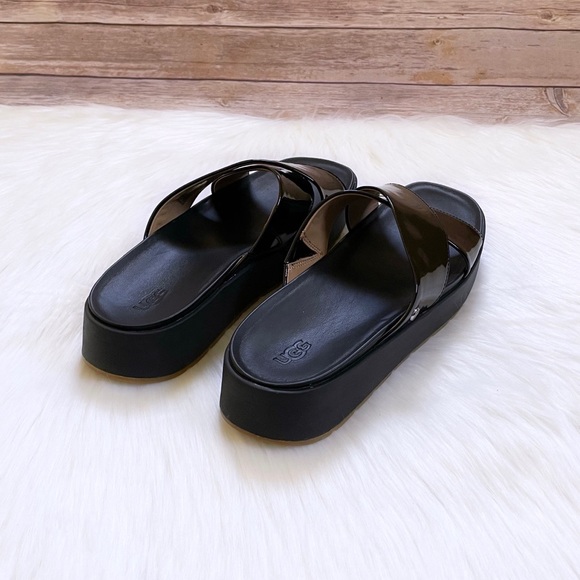 UGG Emily Patent Leather Black Slide Sandals - Picture 3 of 6